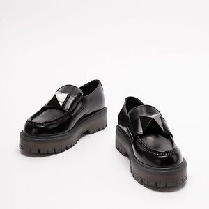 Valentino One Stud Platform Loafers - Black Lug Sole - Size 39